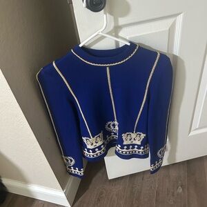 Royal Blue Sweater with Gold Accents St John